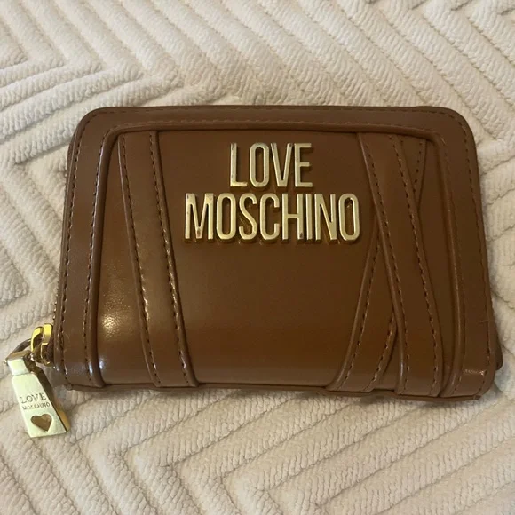 Love Moschino Brown Cognac Tan Zippered Wallet with Gold Logo Hardware & Details - Picture 1 of 9